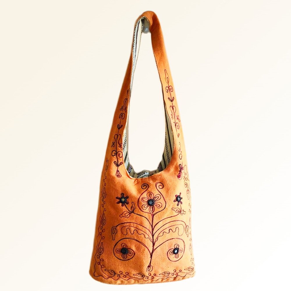 Earth Divas Reversible Boho Embroidered Hobo Bag